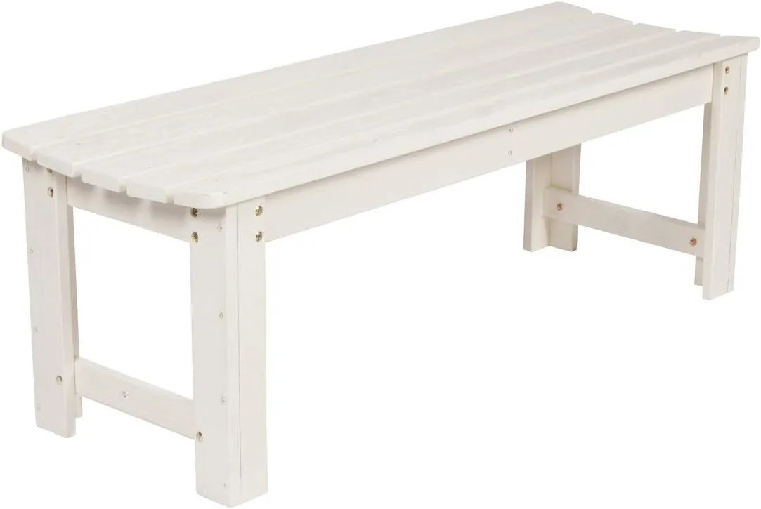 Shine Company Outdoor Wooden Backless Patio Garden Bench, 4 Ft, Eggshell White