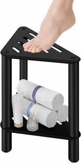 Shower Foot Rest, Shower Stool for Inside Shower, Stainless Steel Waterproof Shower Stool for Shaving Legs - Corner Bathroom Bench Seat with Storage Shelf for Small Shower Spaces