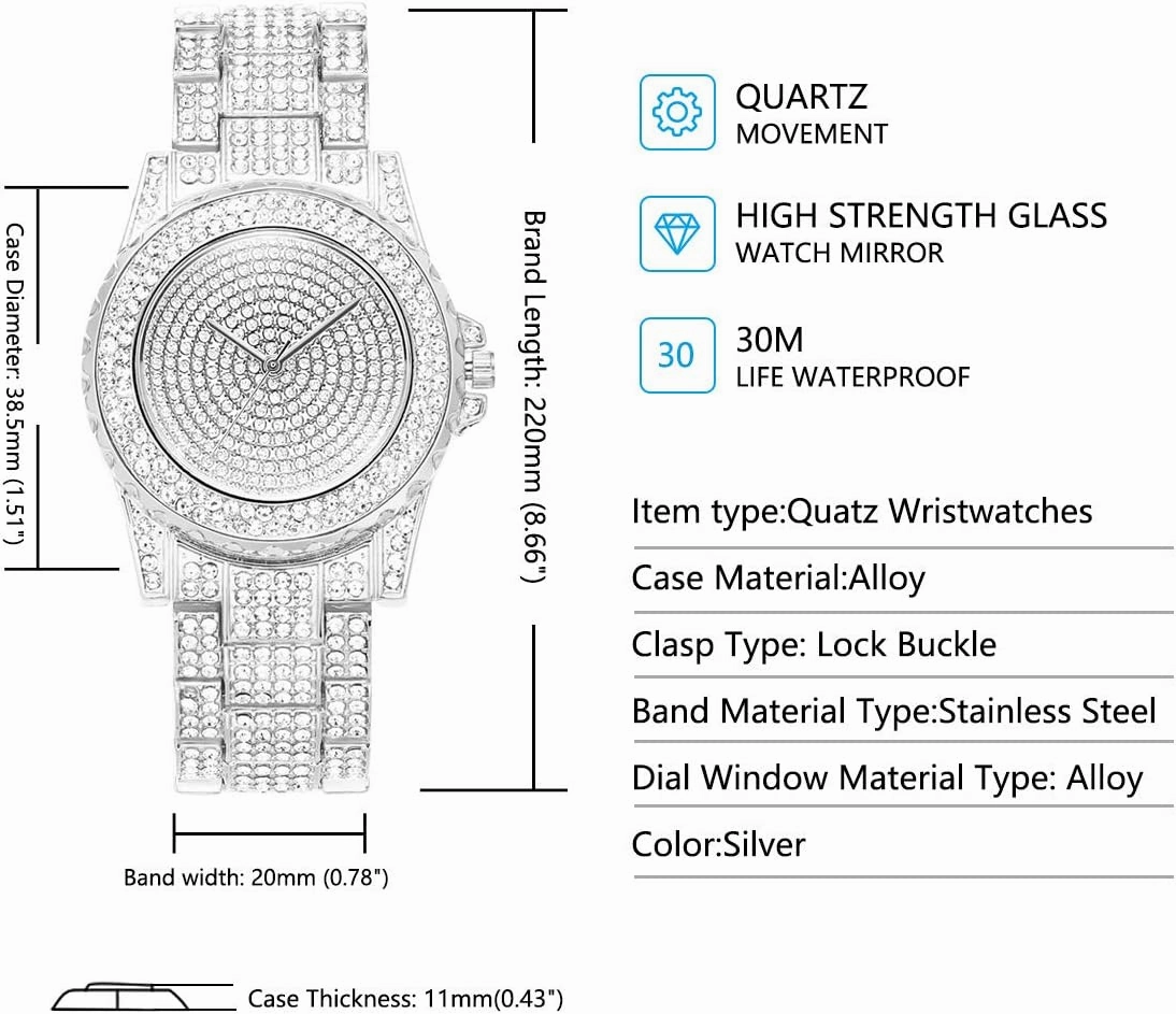 SIBOSUN Watches for Women Women's Wrist Watches Bracelet Fashion Bangle Womens Watch/Iced Out Watch Diamond Watches for Men Luxury Mens/Womens Watches Unisex Crystal Stainless Steel Bling Men