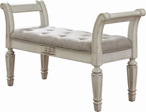 Signature Design by Ashley Realyn French Country Upholstered Tufted Accent Bench, Antique White