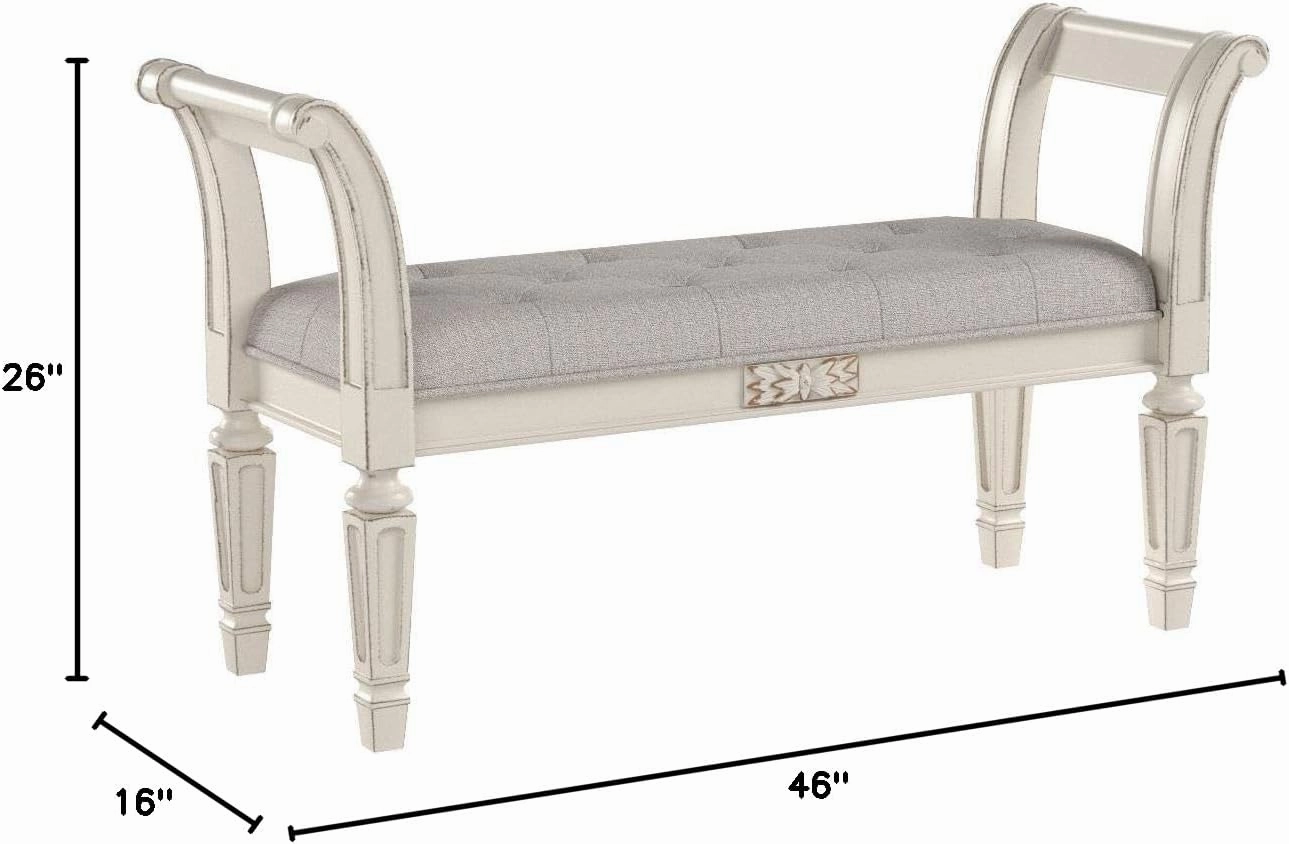 Signature Design by Ashley Realyn French Country Upholstered Tufted Accent Bench, Antique White