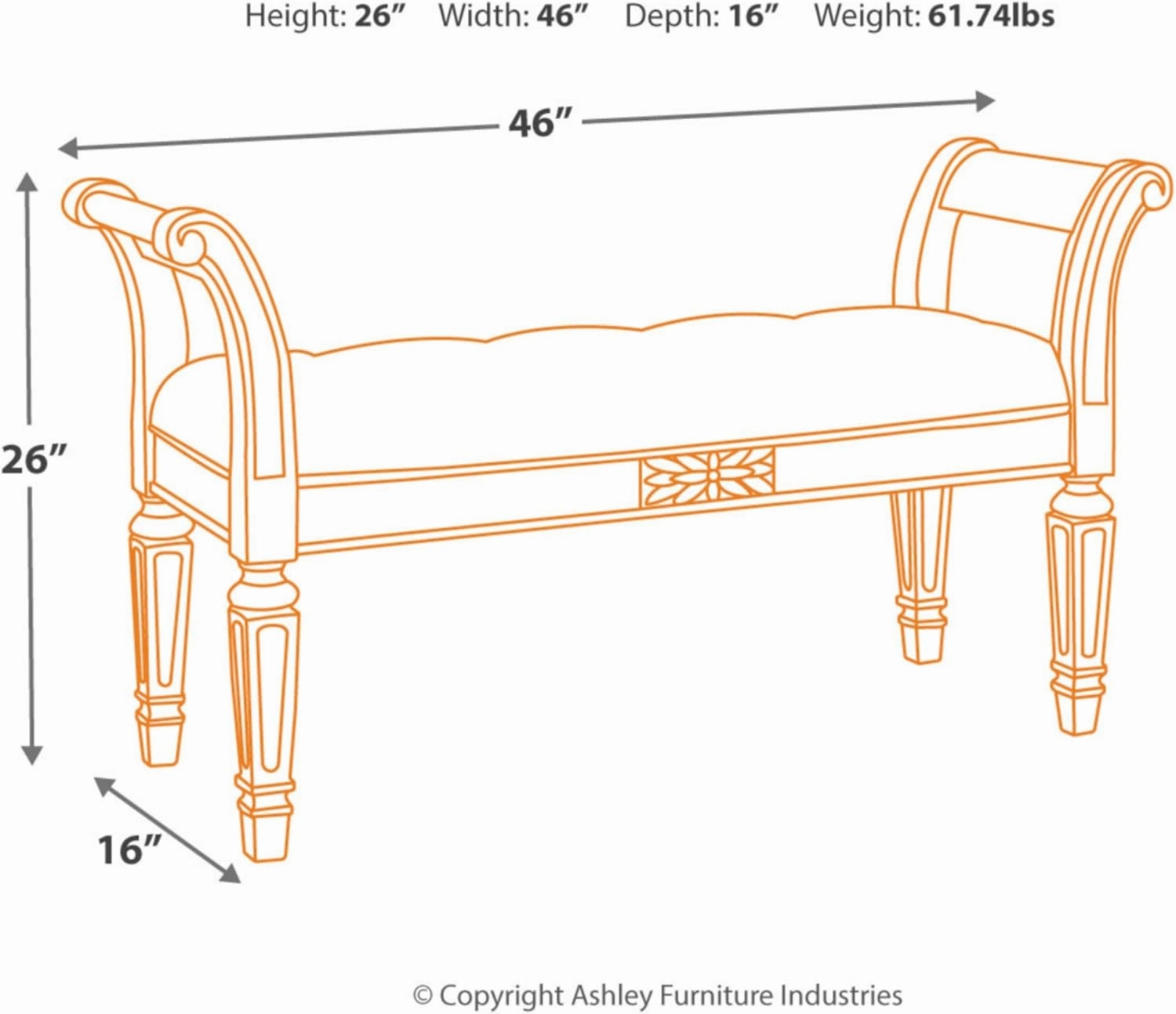 Signature Design by Ashley Realyn French Country Upholstered Tufted Accent Bench, Antique White