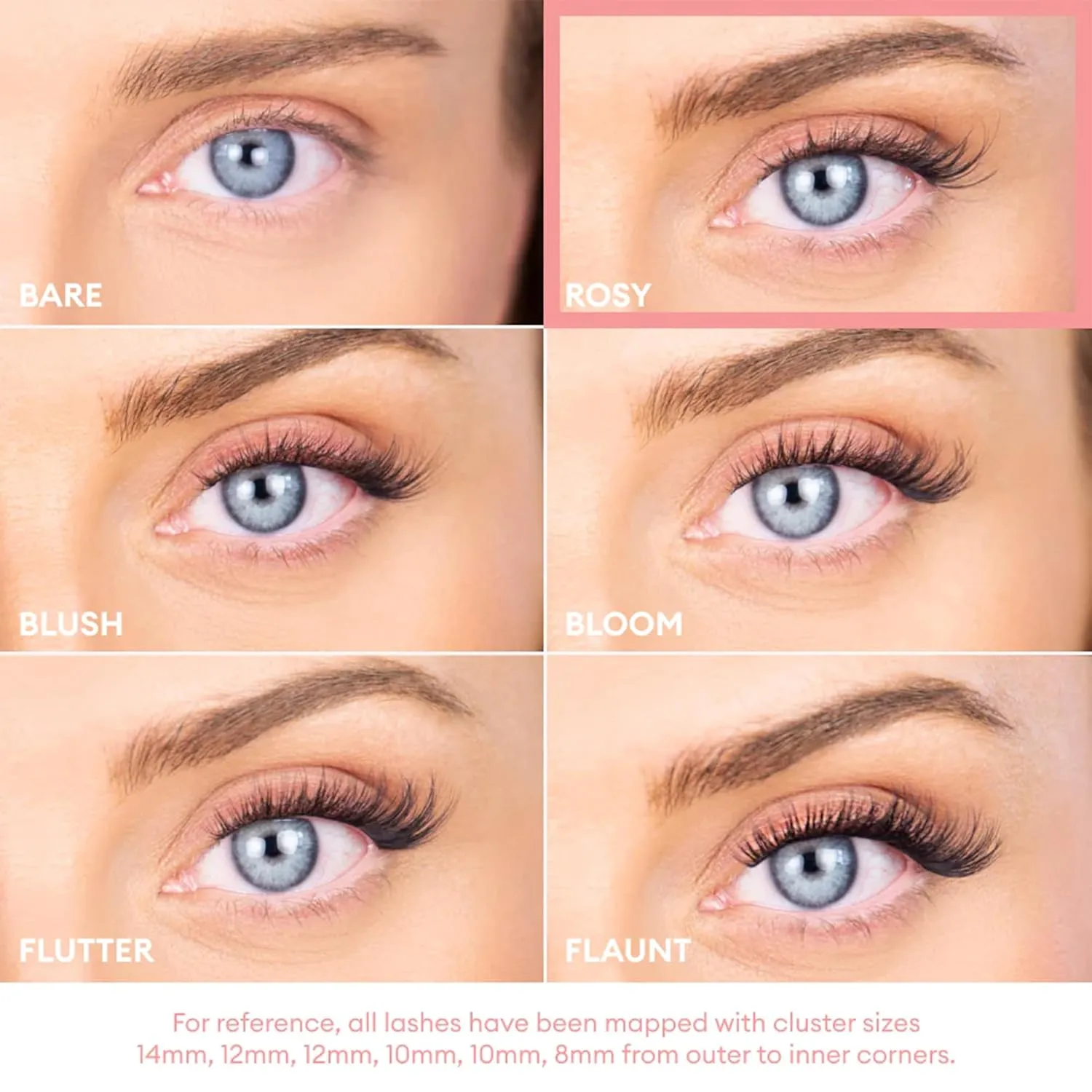 Silly George Pop-On Lashes - DIY 1-Step Pre-Glued Faux Eyelash Clusters, Natural Look Extensions, Brown - Bloom, 5-7 Pair Set, Pack of 60 Clusters