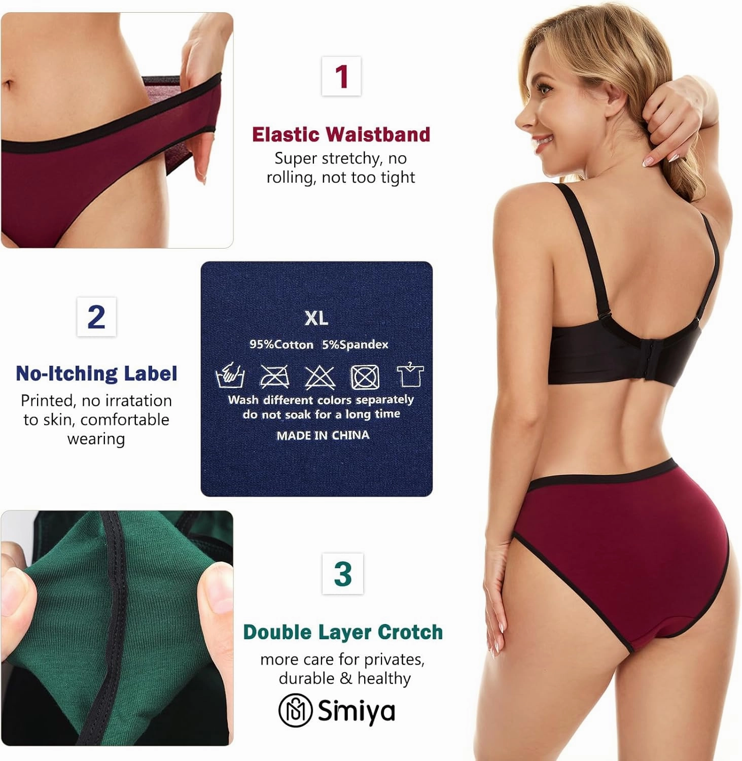 SIMIYA 7/10 Pack Cotton Underwear for Women Stretch Hipster Underwear Panties Breathable Soft Bikini Underwear
