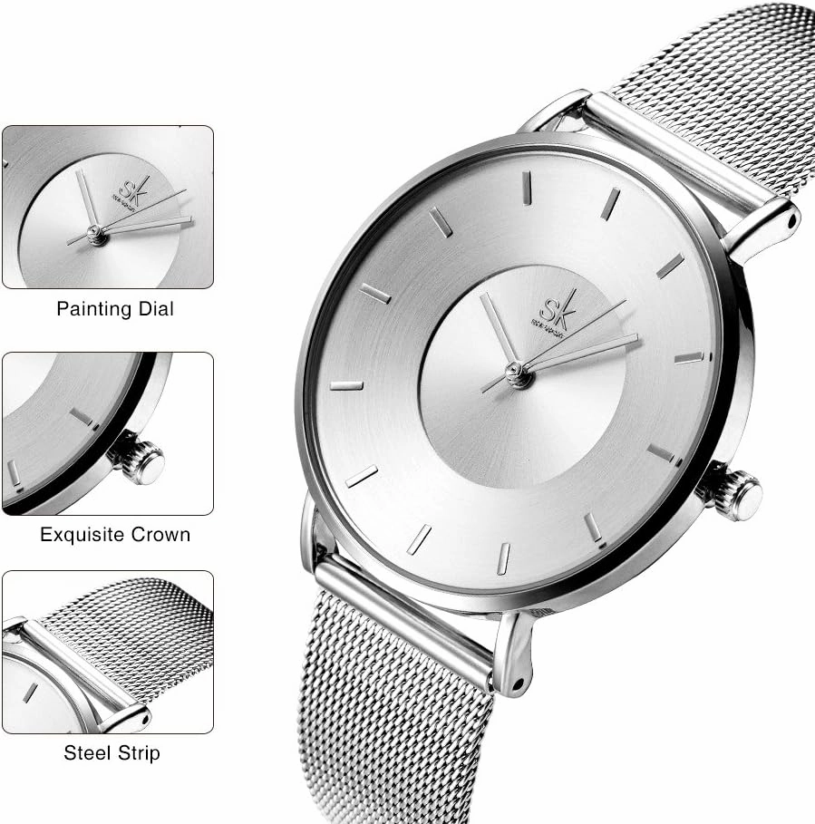 Simple Watches Analog Mesh Watches for Women Stainless Steel Band reloj de Mujer Gift for Anniversary