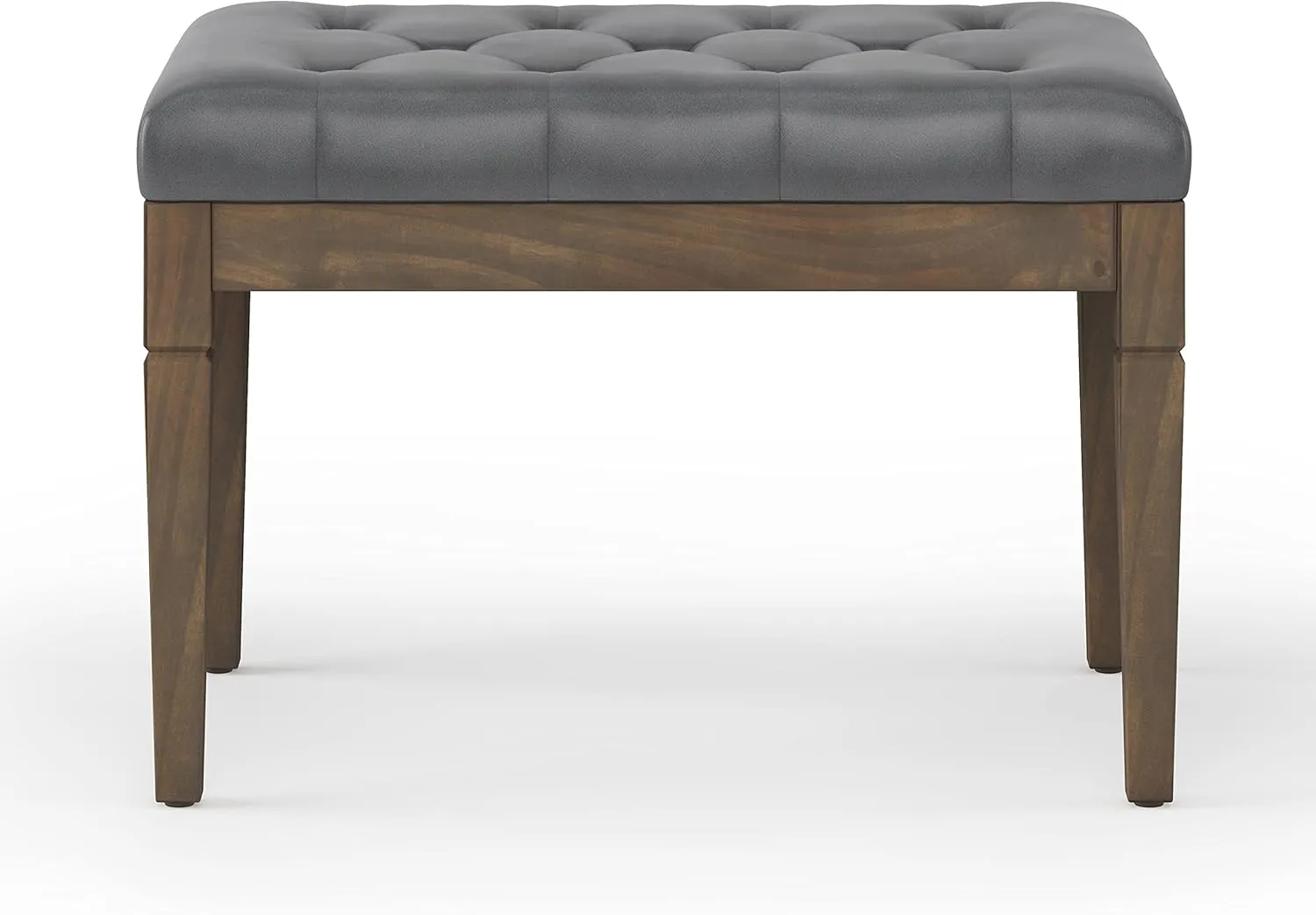 SIMPLIHOME Waverly 28 inch Wide Traditional Rectangle Small Tufted Ottoman Bench in Stone Grey Vegan Faux Leather, Assembled, For the Living Room and Bedroom
