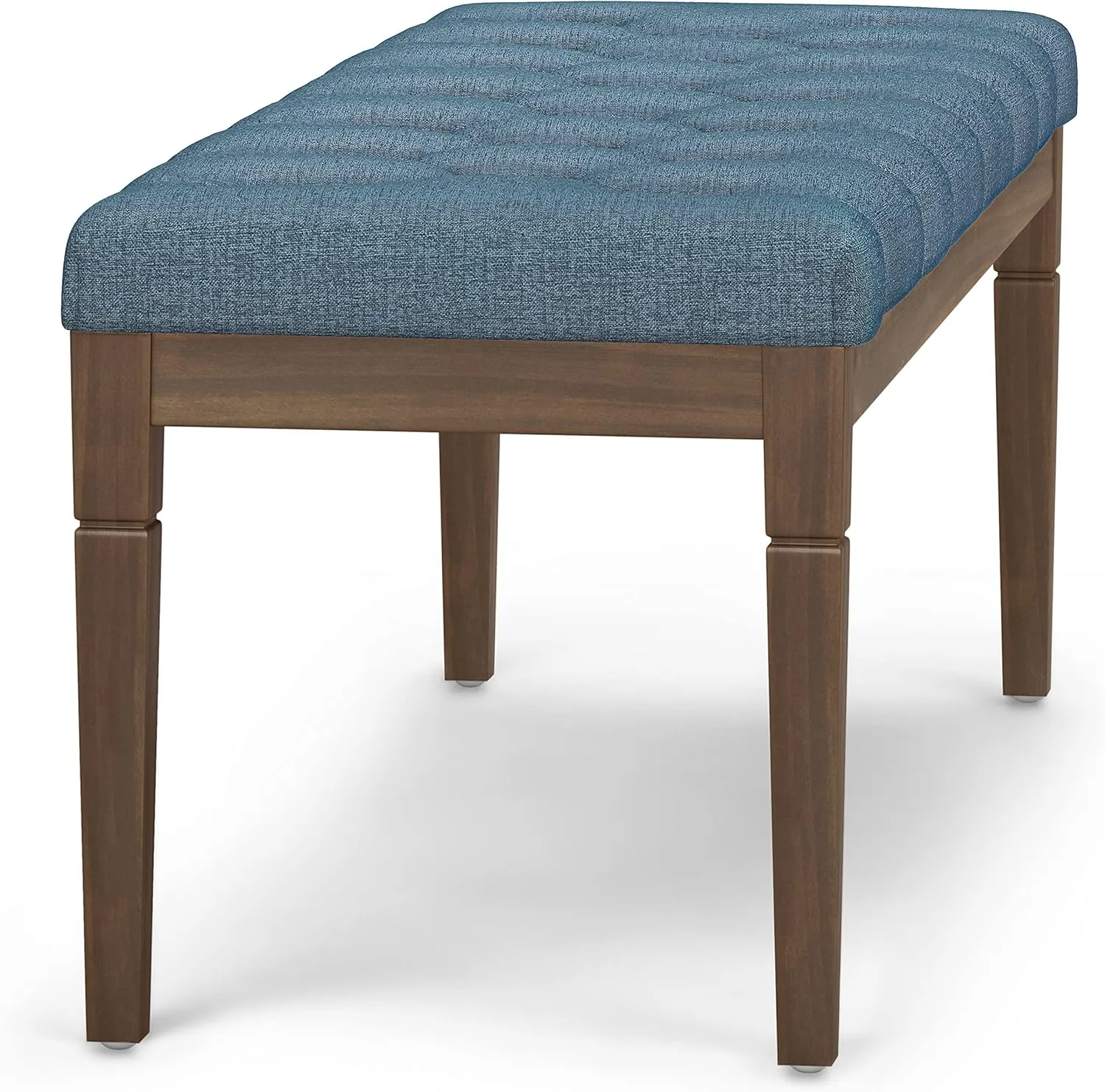 SIMPLIHOME Waverly 48 inch Wide Traditional Rectangle Tufted Ottoman Bench in Denim Blue Linen Look Fabric, Assembled, For the Living Room and Bedroom