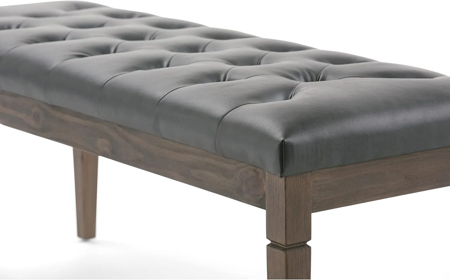 SIMPLIHOME Waverly 48 inch Wide Traditional Rectangle Tufted Ottoman Bench in Slate Grey Vegan Faux Leather, Assembled, For the Living Room and Bedroom