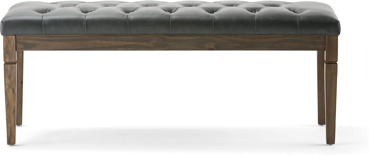 SIMPLIHOME Waverly 48 inch Wide Traditional Rectangle Tufted Ottoman Bench in Slate Grey Vegan Faux Leather, Assembled, For the Living Room and Bedroom