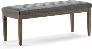 SIMPLIHOME Waverly 48 inch Wide Traditional Rectangle Tufted Ottoman Bench in Slate Grey Vegan Faux Leather, Assembled, For the Living Room and Bedroom