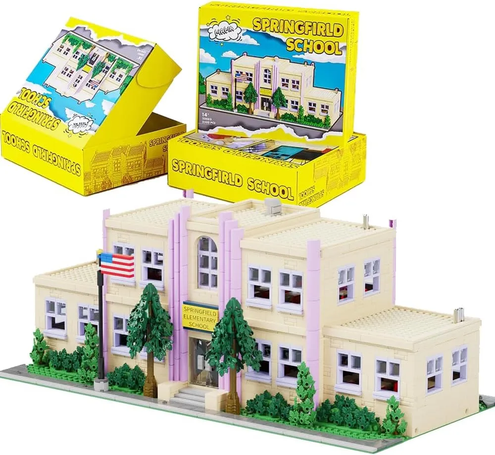 Simpsans Springfiald Elementary School Building Blocks - Moc American SCA Two-Story Architecture with Figures,Modular City House Building Sets - 3500 Pieces - for Adults,Hobbyist,Collector