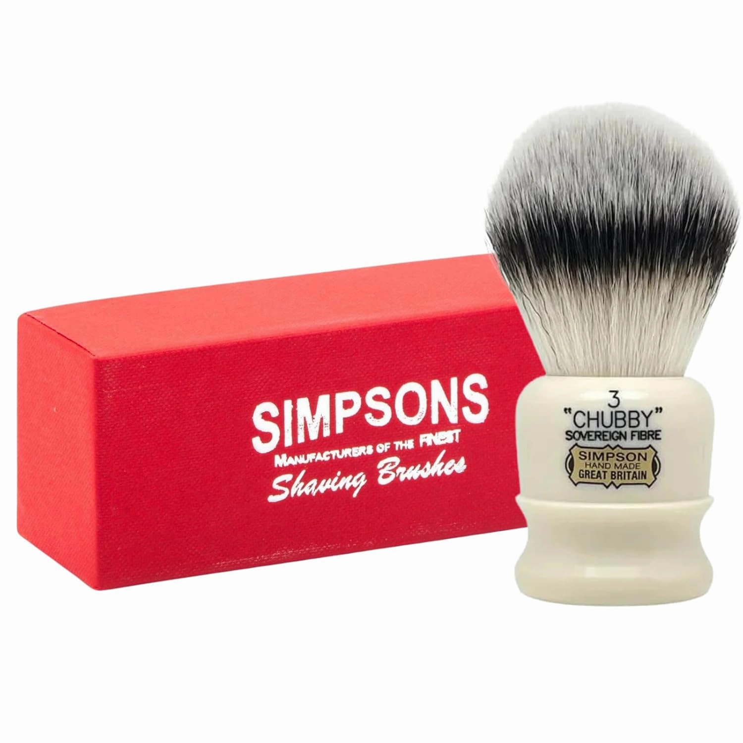 Simpsons Shaving Brush Chubby 3 Sovereign Fibre - Faux Ivory Handle - Premium Wet Shave Tool for Rich Lather - Extra Soft & Dense - Luxury Shaving Brush for Smooth, Comfortable Grooming