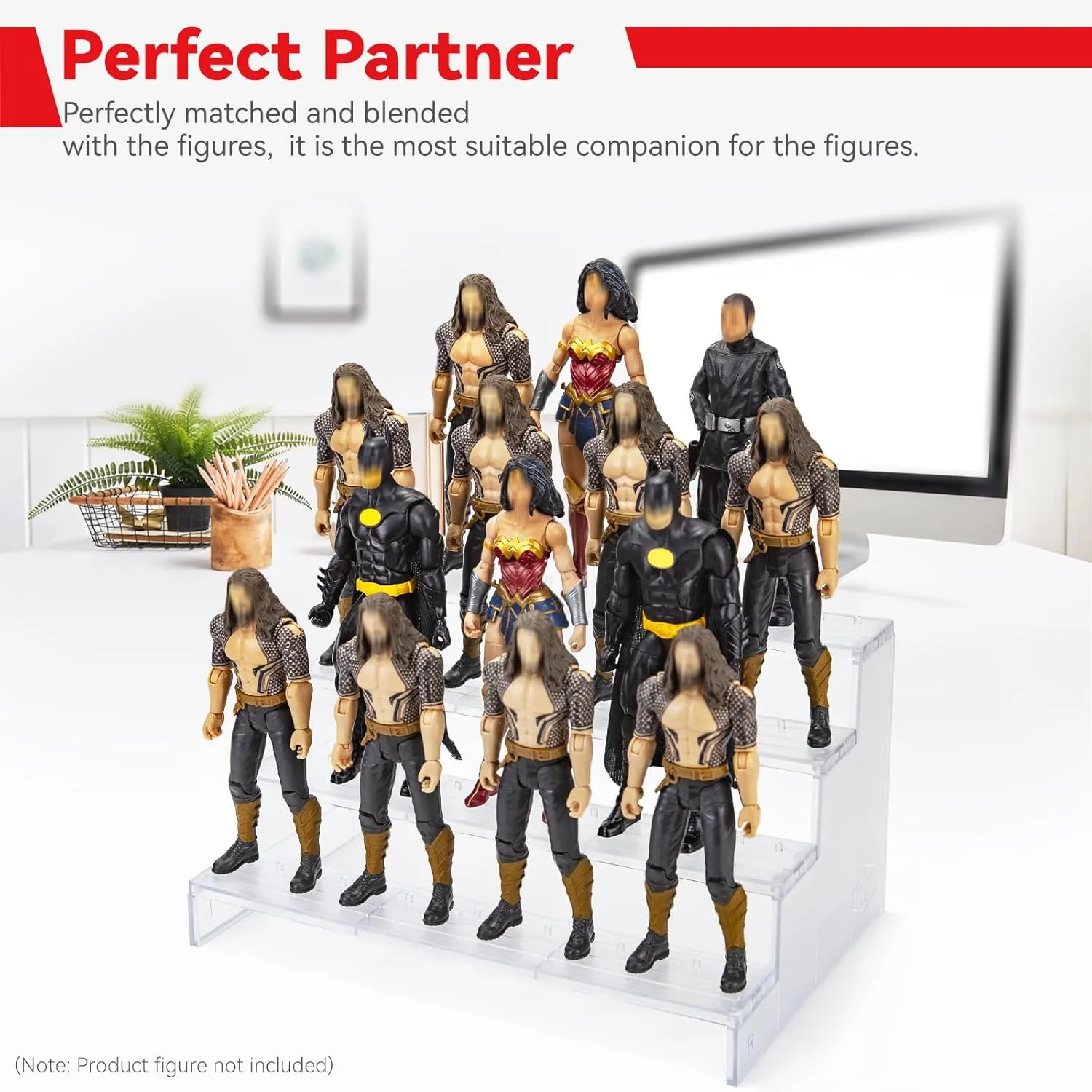 SIXPOINTS Clear Riser Display Shelf with Peg,4 Tier 6 inch Action Figure Toy Collectibles Organizer, Compatible with 1/12 Scale Marvel Legends/DC/GI Joe/Motu Figure Toy(6 inch-Clear)