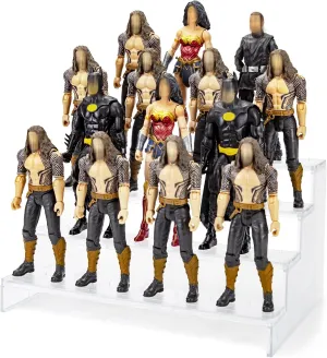 SIXPOINTS Clear Riser Display Shelf with Peg,4 Tier 6 inch Action Figure Toy Collectibles Organizer, Compatible with 1/12 Scale Marvel Legends/DC/GI Joe/Motu Figure Toy(6 inch-Clear)