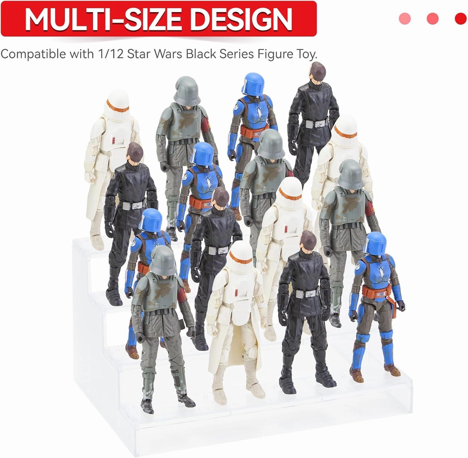 SIXPOINTS Clear Riser Display Shelf with Peg,4 Tier 6 inch Action Figure Toy Collectibles Organizer, Compatible with 1/12 Scale Star Wars Black Series Figure Toy
