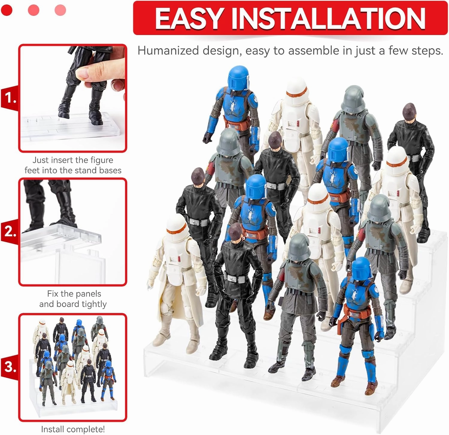 SIXPOINTS Clear Riser Display Shelf with Peg,4 Tier 6 inch Action Figure Toy Collectibles Organizer, Compatible with 1/12 Scale Star Wars Black Series Figure Toy