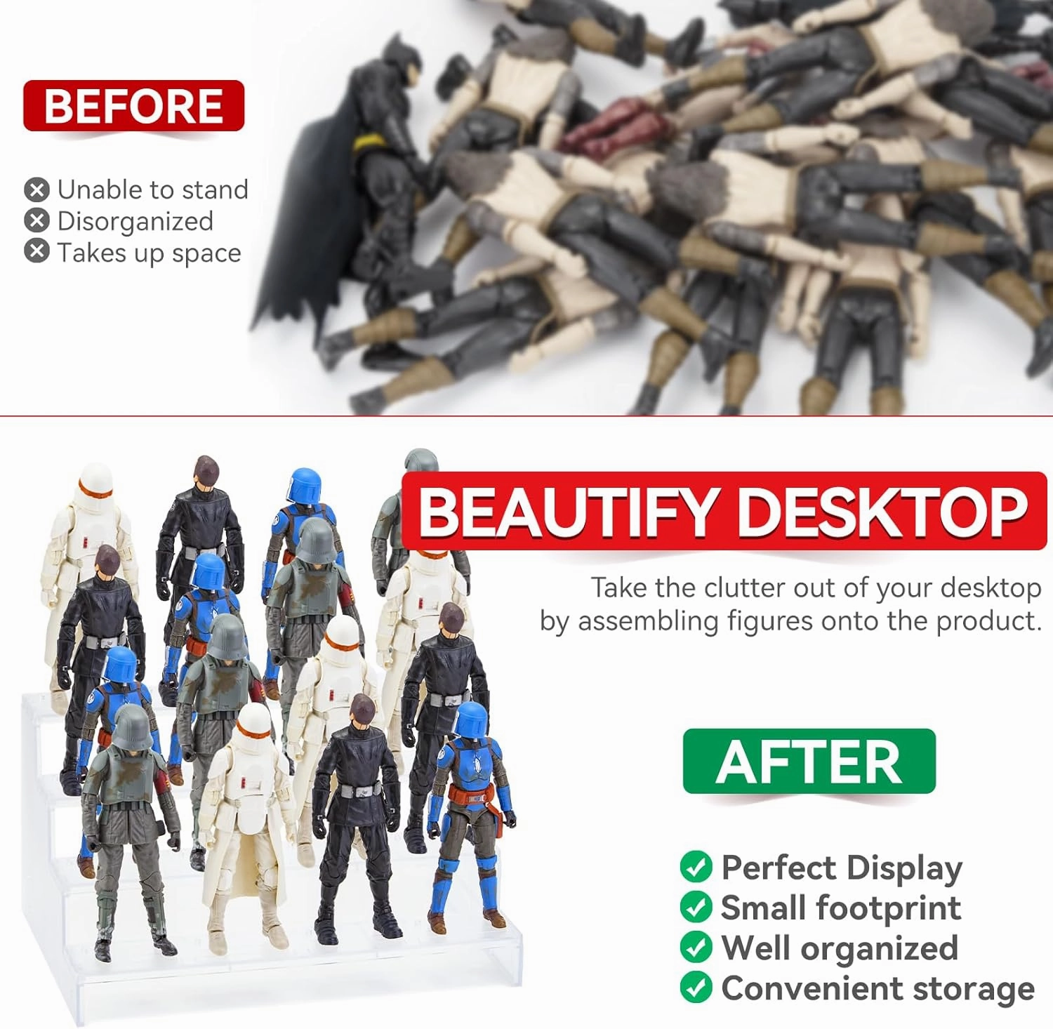 SIXPOINTS Clear Riser Display Shelf with Peg,4 Tier 6 inch Action Figure Toy Collectibles Organizer, Compatible with 1/12 Scale Star Wars Black Series Figure Toy