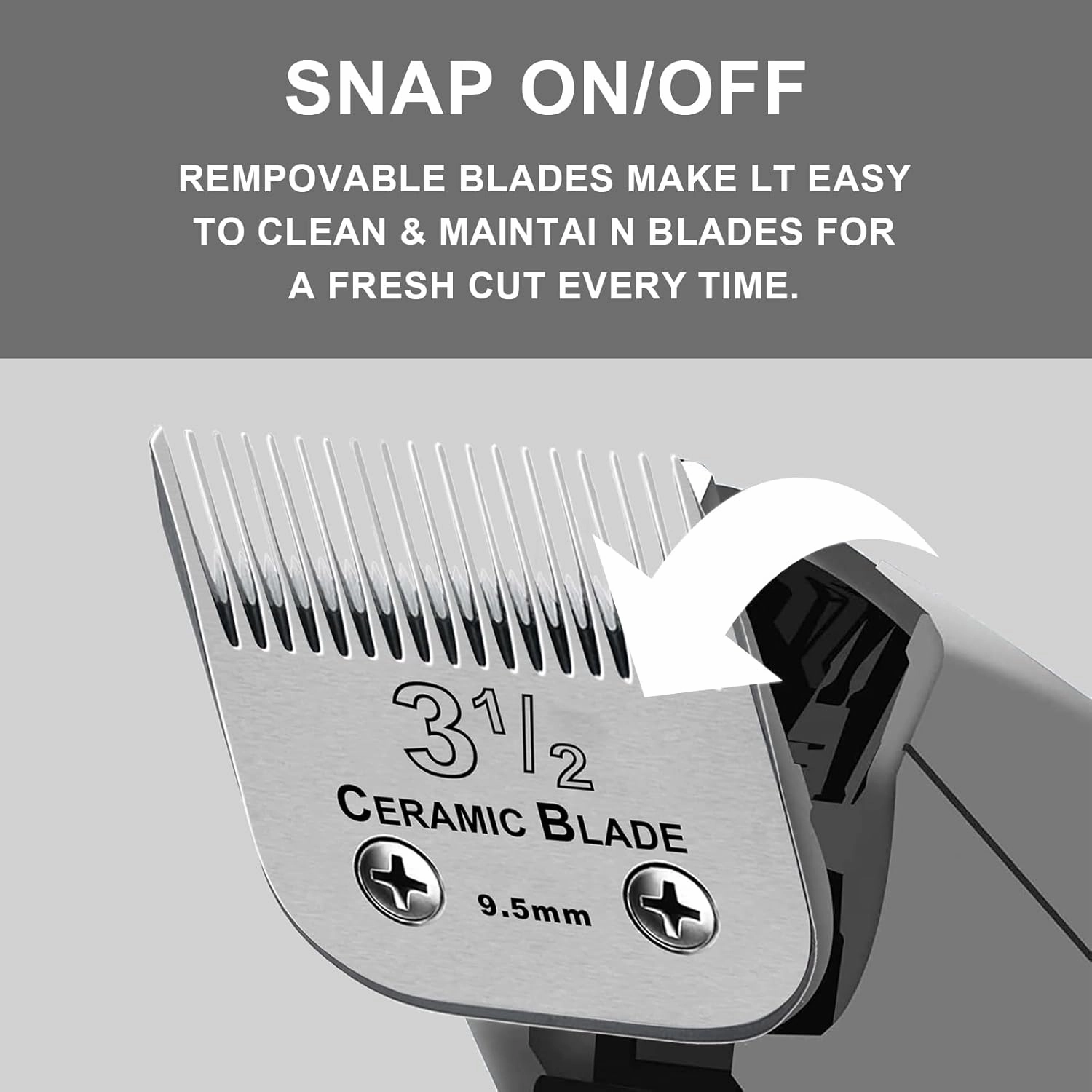 Size3-1/2 Professional Detachable Replacement Ceramic Blades Set,Compatible with Andis AGC,BDC,BGC,MBG Series,Oster Classic 76/Star-Teq/Power-Teq Clippers，Cut Length 3/8-Inch(9.5mm)