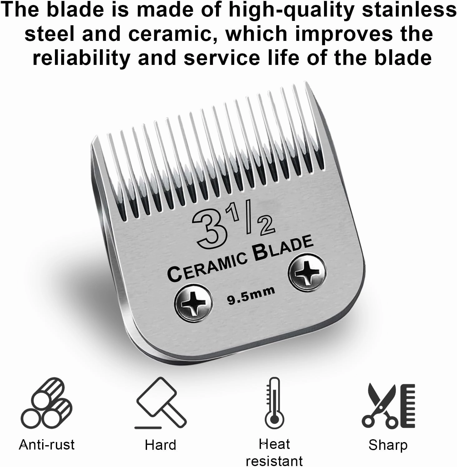 Size3-1/2 Professional Detachable Replacement Ceramic Blades Set,Compatible with Andis AGC,BDC,BGC,MBG Series,Oster Classic 76/Star-Teq/Power-Teq Clippers，Cut Length 3/8-Inch(9.5mm)
