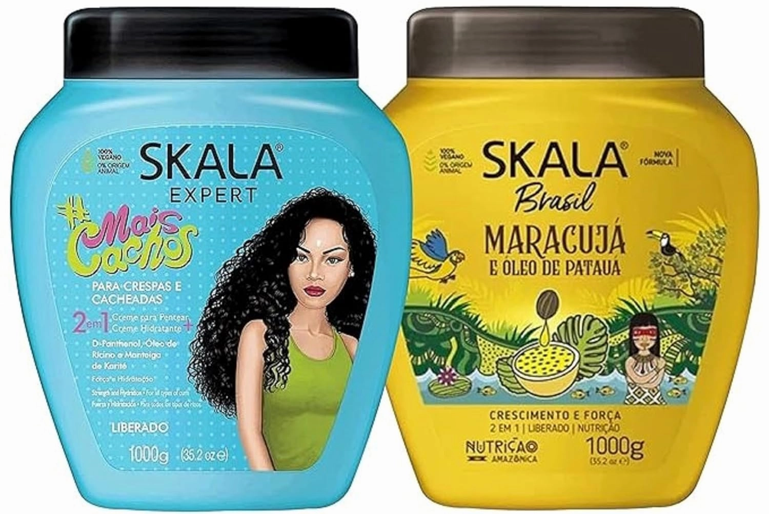 SKALA Hair Care Set Expert Mais Cachos 2 in 1 Conditioning Treatment Cream Brasil Passion Fruit & Pataua Oil - Nourish, Strengthen, and Transform Your Hair - Each Bottle 1000g 1kg - 35.27 Oz