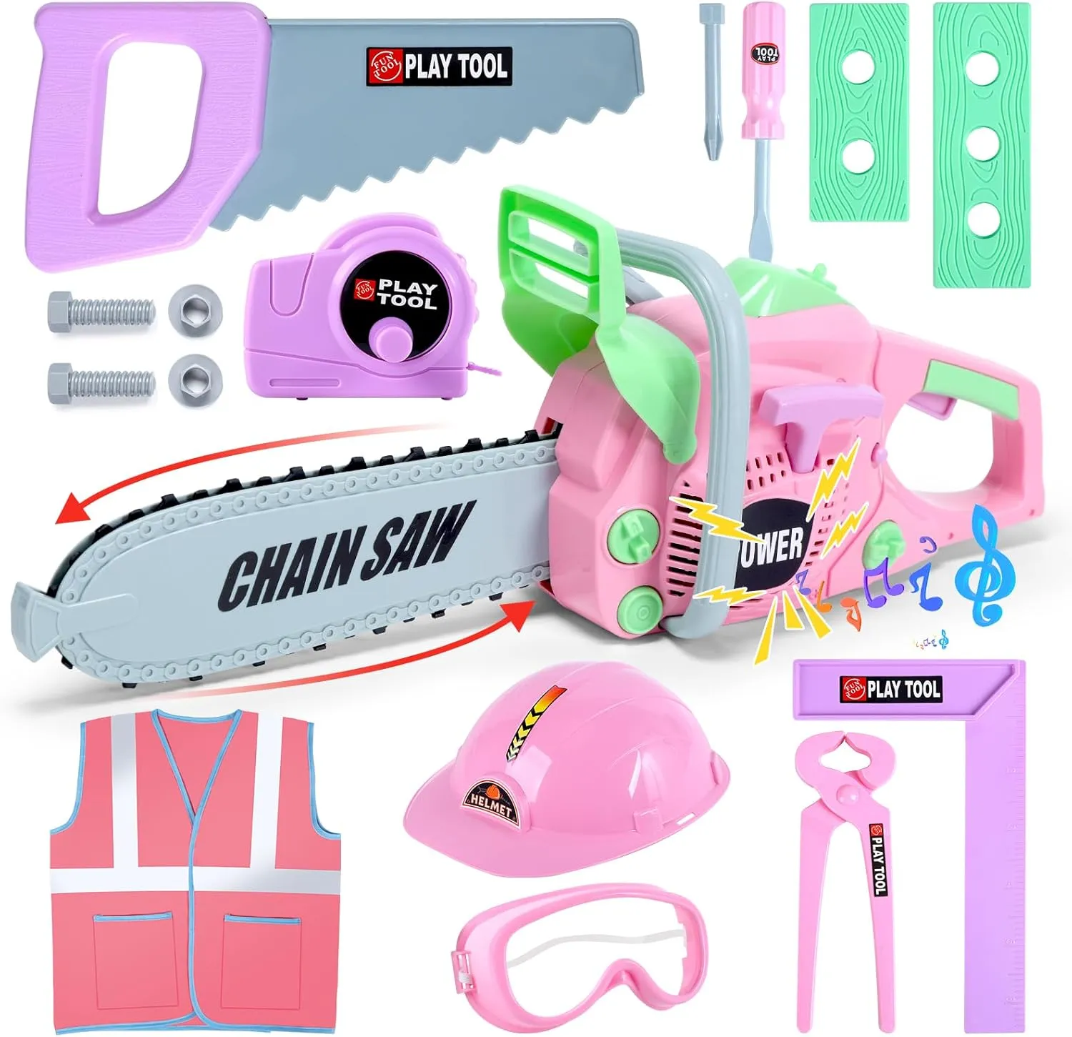 Skirtoy Toy Chainsaw for Kids, Family Day Games Pretend Play Series Kids Tool Set, Outdoor Electronic Chainsaw Toy Tool Set, STEM Preschool Toddler Tool Set, Gifts for Kids