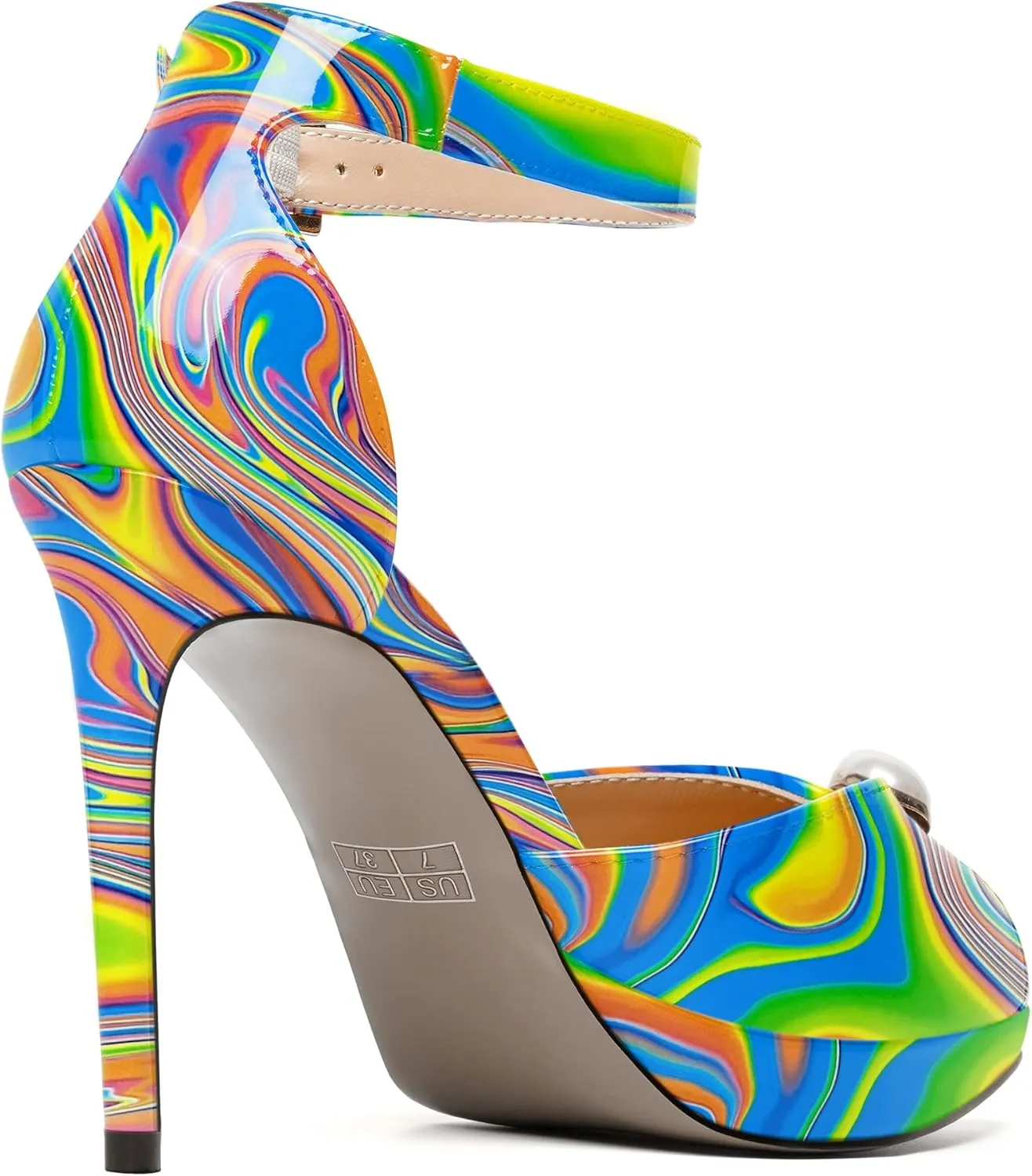 SKYSTERRY Womens Cute Peep Toe Platform Patent Ankle Strap Wedding Buckle Stiletto High Heel Pumps Shoes 4 Inch