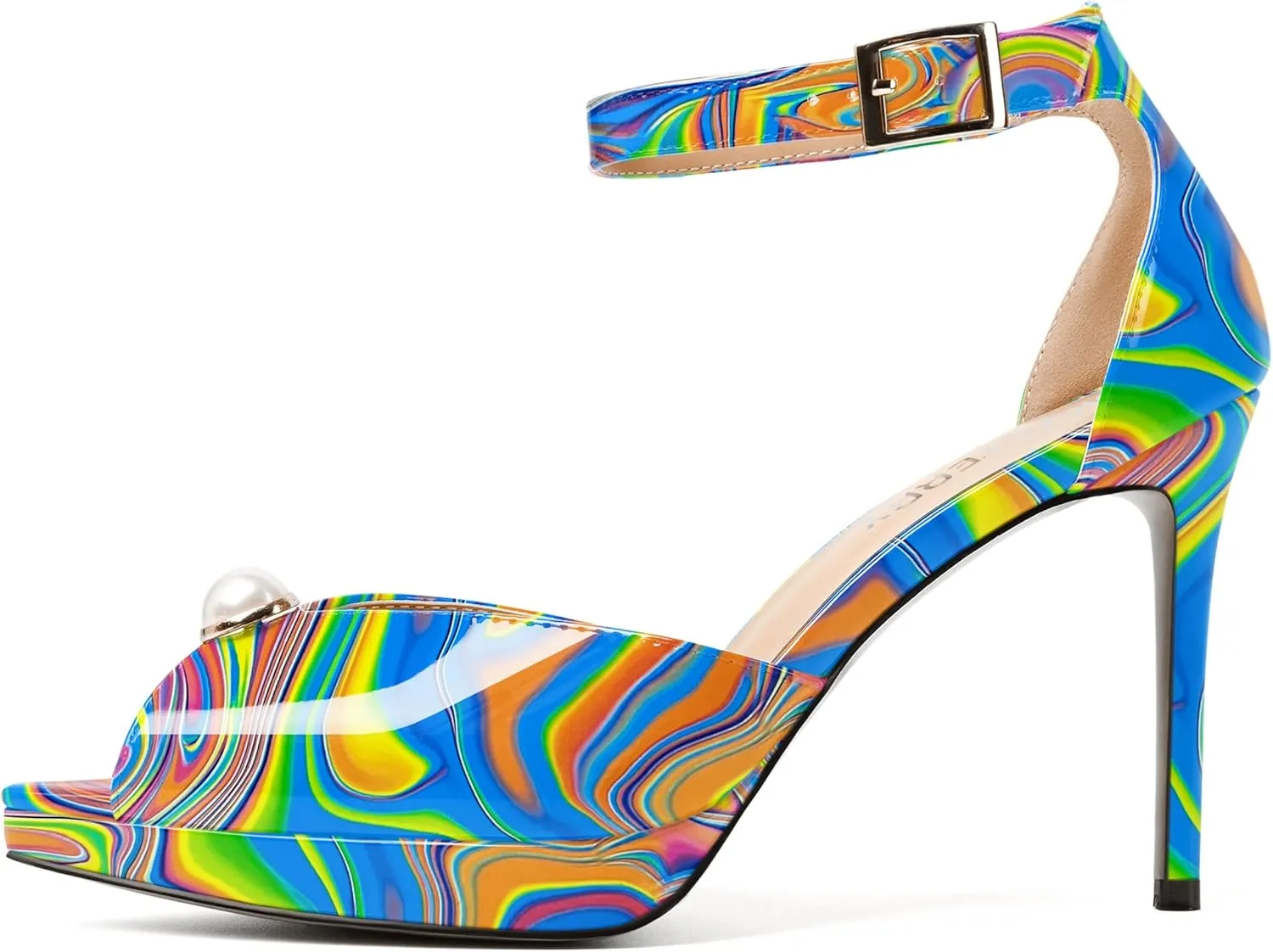 SKYSTERRY Womens Cute Peep Toe Platform Patent Ankle Strap Wedding Buckle Stiletto High Heel Pumps Shoes 4 Inch