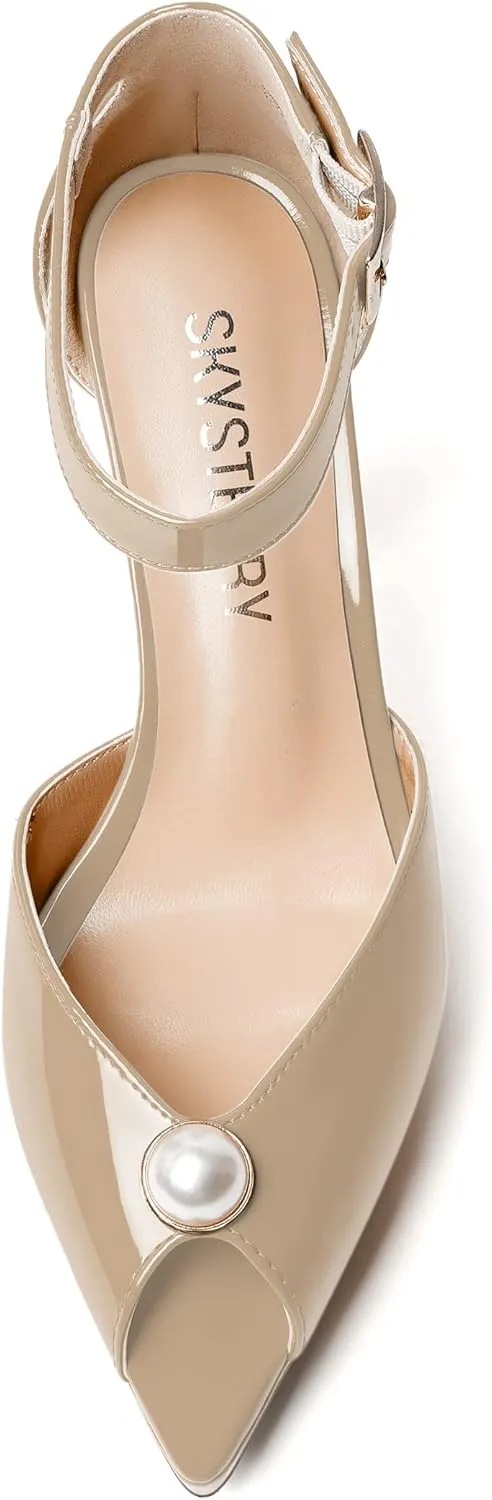 SKYSTERRY Womens Cute Peep Toe Platform Patent Ankle Strap Wedding Buckle Stiletto High Heel Pumps Shoes 4 Inch