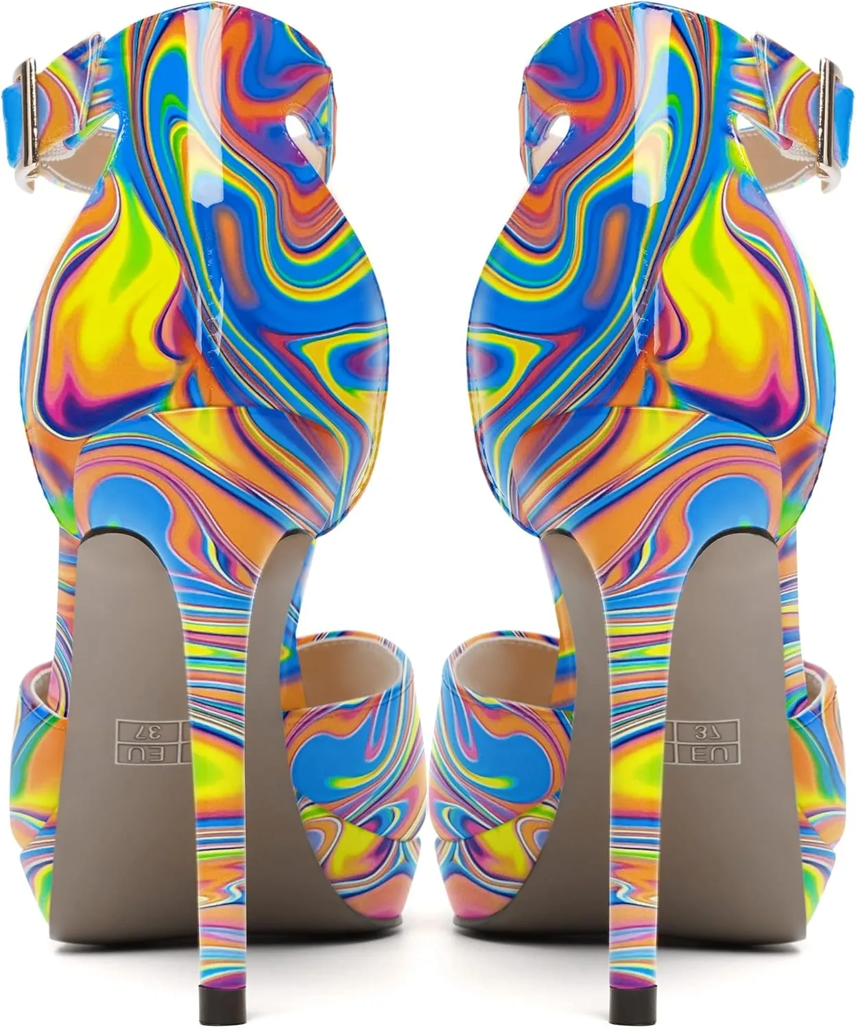 SKYSTERRY Womens Cute Peep Toe Platform Patent Ankle Strap Wedding Buckle Stiletto High Heel Pumps Shoes 4 Inch