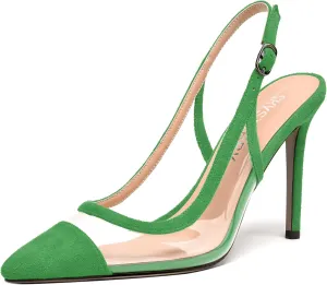 SKYSTERRY Womens Suede Buckle Slingback Pointed Toe Fashion Dating Stiletto High Heel Pumps Shoes 4 Inch