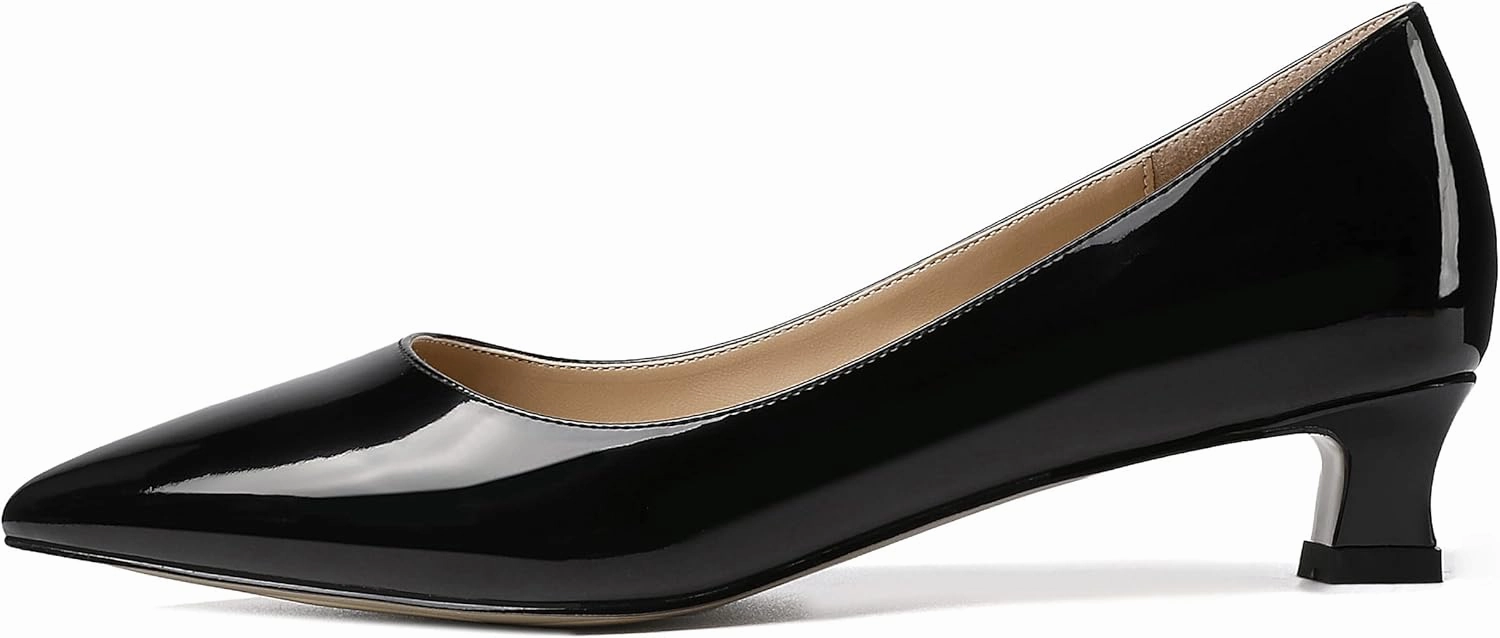 SKYSTERRY Women's Pointed Toe Patent Leather Dress Office Slip On Kitten Spool Low Heel Pumps Shoes 1.5 Inch