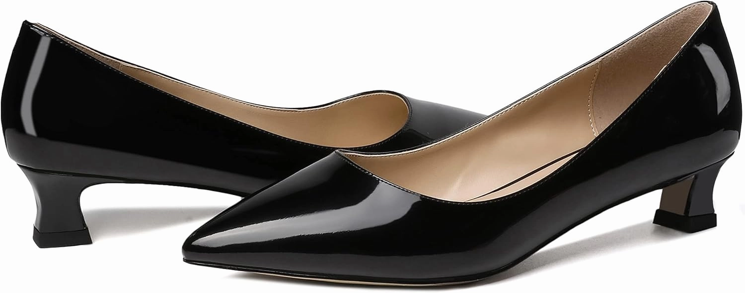 SKYSTERRY Women's Pointed Toe Patent Leather Dress Office Slip On Kitten Spool Low Heel Pumps Shoes 1.5 Inch