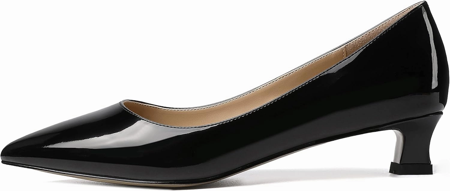 SKYSTERRY Women's Pointed Toe Patent Leather Dress Office Slip On Kitten Spool Low Heel Pumps Shoes 1.5 Inch