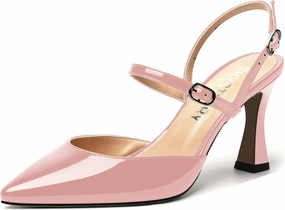 SKYSTERRY Women's Wedding Dress Patent Slingback Buckle Pointed Toe Spool High Heel Pumps Shoes 3.3 Inch
