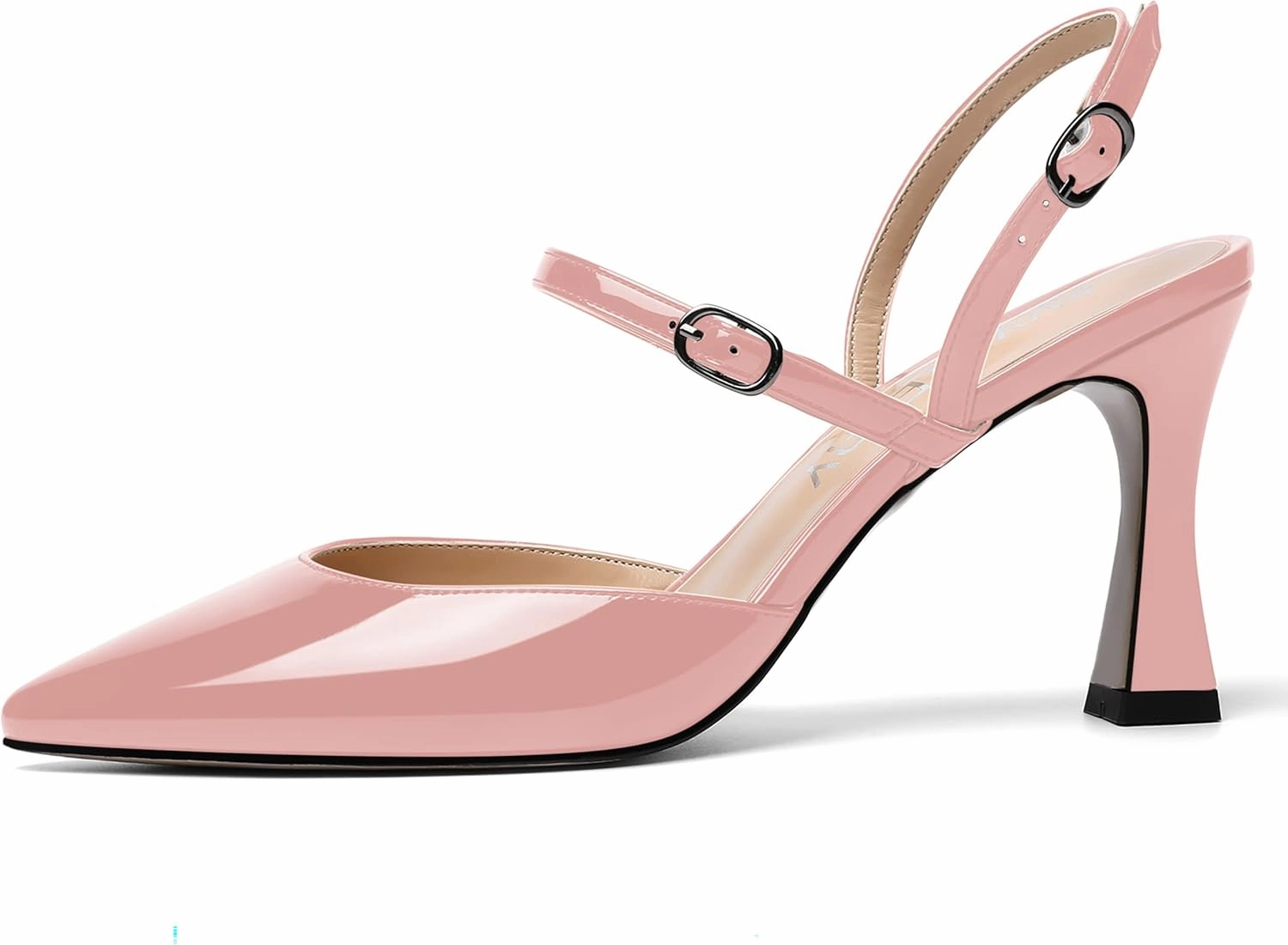 SKYSTERRY Women's Wedding Dress Patent Slingback Buckle Pointed Toe Spool High Heel Pumps Shoes 3.3 Inch