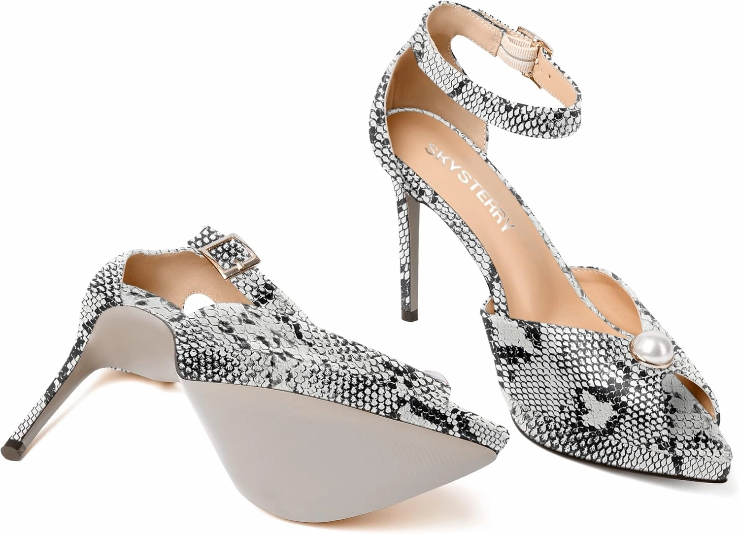SKYSTERRY Womens Cute Peep Toe Platform Patent Ankle Strap Wedding Buckle Stiletto High Heel Pumps Shoes 4 Inch
