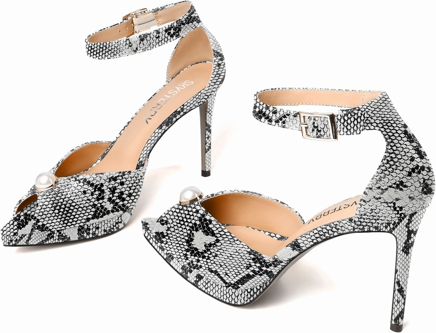 SKYSTERRY Womens Cute Peep Toe Platform Patent Ankle Strap Wedding Buckle Stiletto High Heel Pumps Shoes 4 Inch