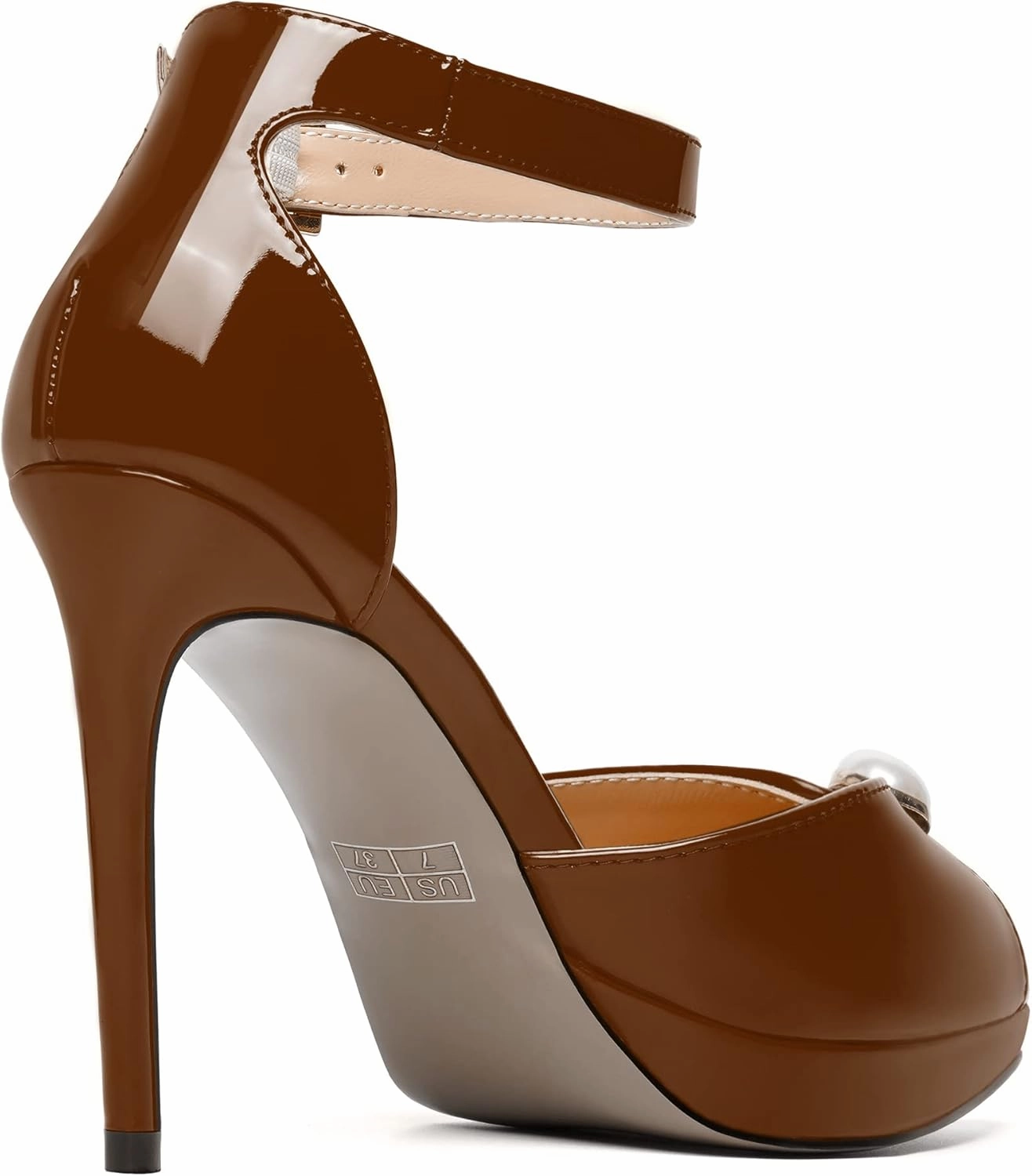 SKYSTERRY Womens Cute Peep Toe Platform Patent Ankle Strap Wedding Buckle Stiletto High Heel Pumps Shoes 4 Inch