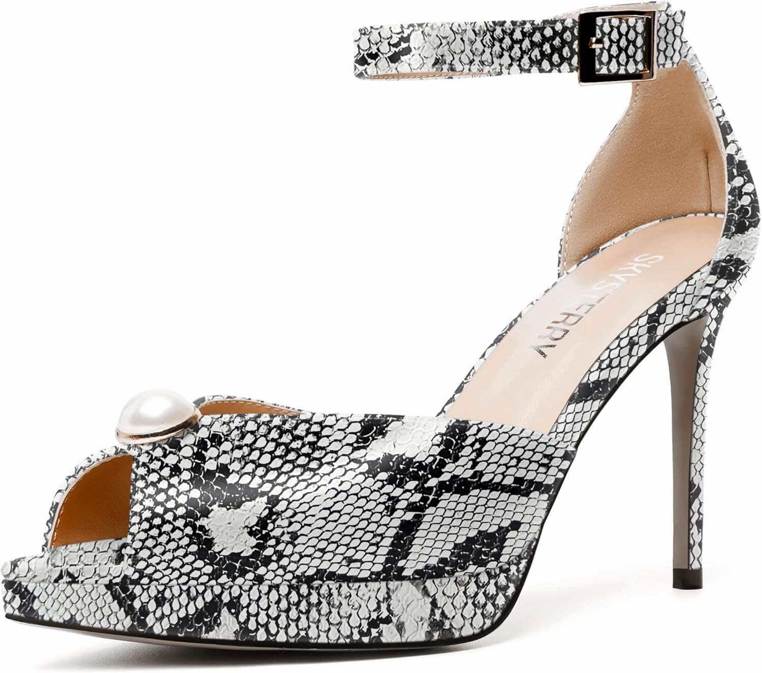 SKYSTERRY Womens Cute Peep Toe Platform Patent Ankle Strap Wedding Buckle Stiletto High Heel Pumps Shoes 4 Inch