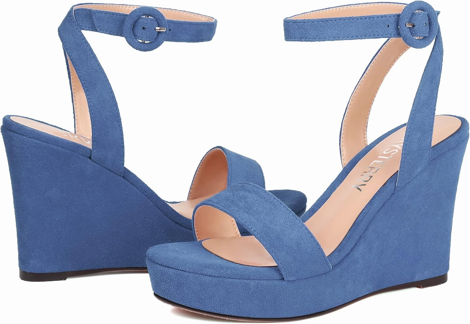 SKYSTERRY Womens Open Toe Sexy Buckle Party Platform Suede Ankle Strap Wedge High Heel Heeled Sandals 4 Inch