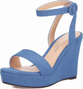 SKYSTERRY Womens Open Toe Sexy Buckle Party Platform Suede Ankle Strap Wedge High Heel Heeled Sandals 4 Inch