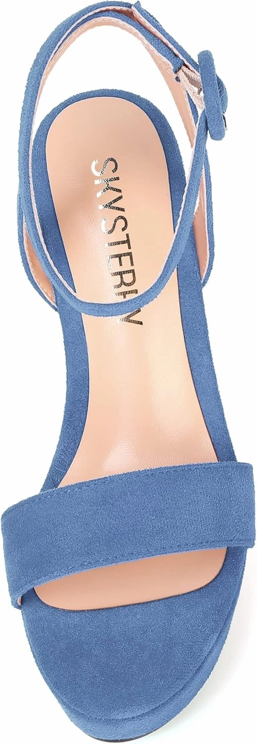 SKYSTERRY Womens Open Toe Sexy Buckle Party Platform Suede Ankle Strap Wedge High Heel Heeled Sandals 4 Inch