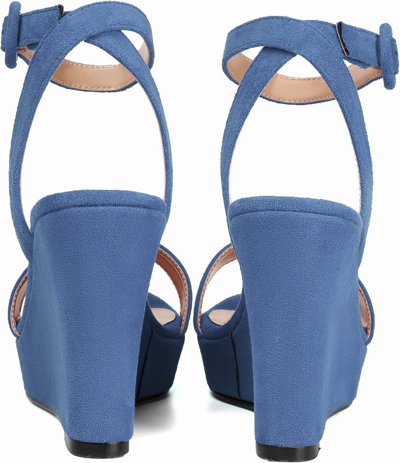 SKYSTERRY Womens Open Toe Sexy Buckle Party Platform Suede Ankle Strap Wedge High Heel Heeled Sandals 4 Inch