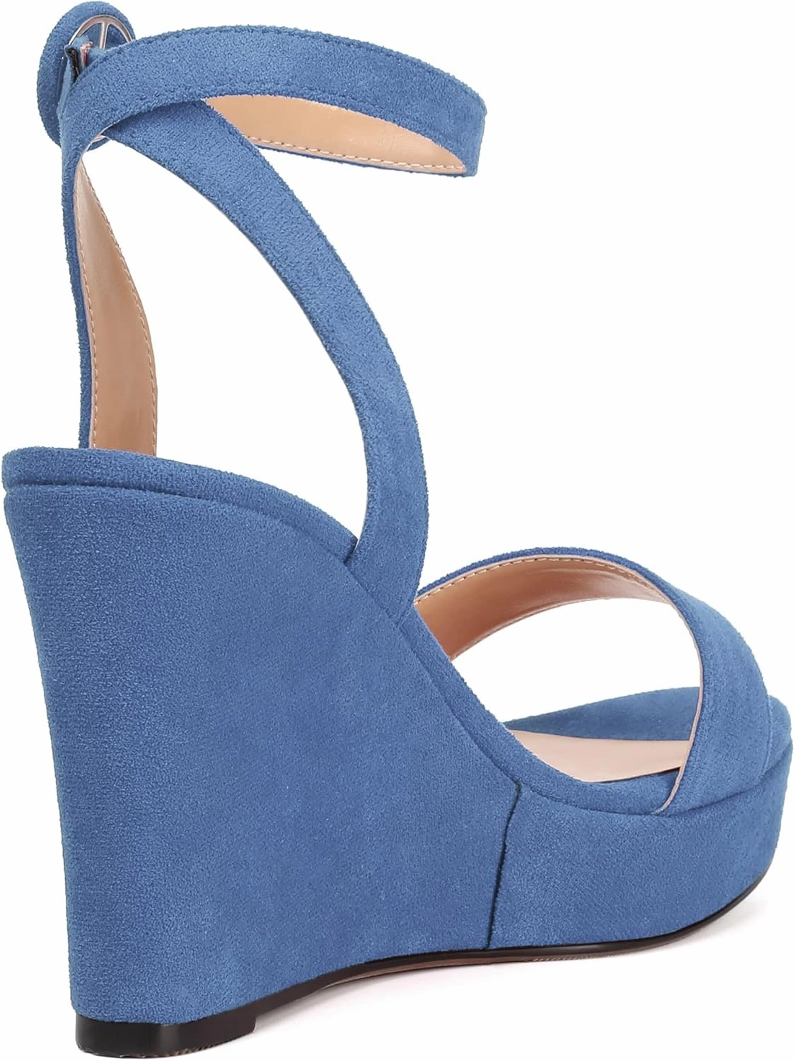 SKYSTERRY Womens Open Toe Sexy Buckle Party Platform Suede Ankle Strap Wedge High Heel Heeled Sandals 4 Inch
