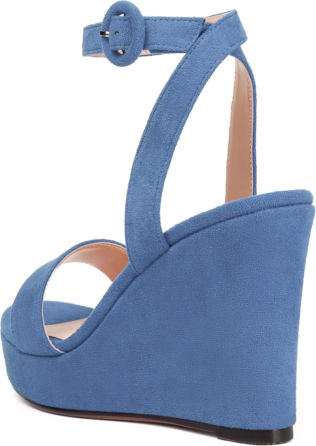 SKYSTERRY Womens Open Toe Sexy Buckle Party Platform Suede Ankle Strap Wedge High Heel Heeled Sandals 4 Inch