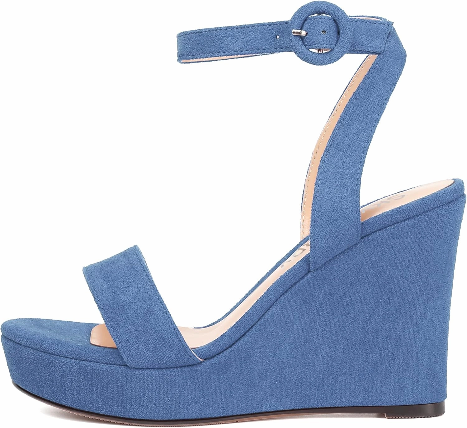 SKYSTERRY Womens Open Toe Sexy Buckle Party Platform Suede Ankle Strap Wedge High Heel Heeled Sandals 4 Inch