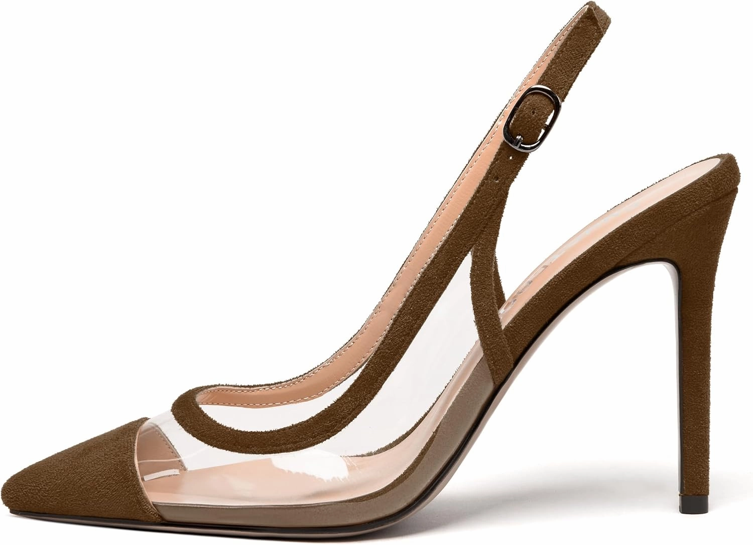 SKYSTERRY Womens Suede Buckle Slingback Pointed Toe Fashion Dating Stiletto High Heel Pumps Shoes 4 Inch