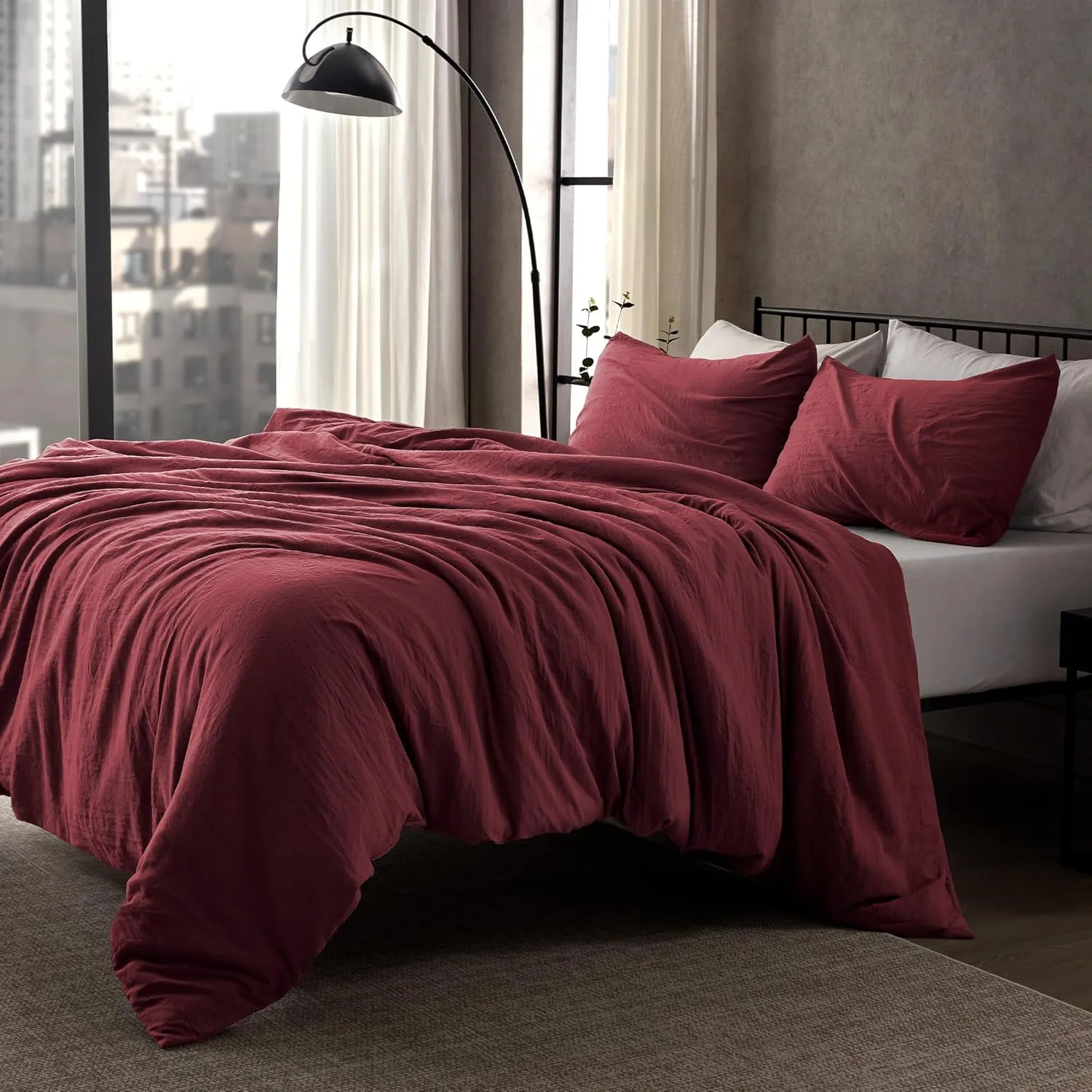 SLEEP ZONE Duvet Cover Full Size, Stone Washed, Soft and Comfortable with Natural Wrinkles, Easy Care, Gift-Wrapped, Safe and Skin-Friendly(Burgundy, Full)