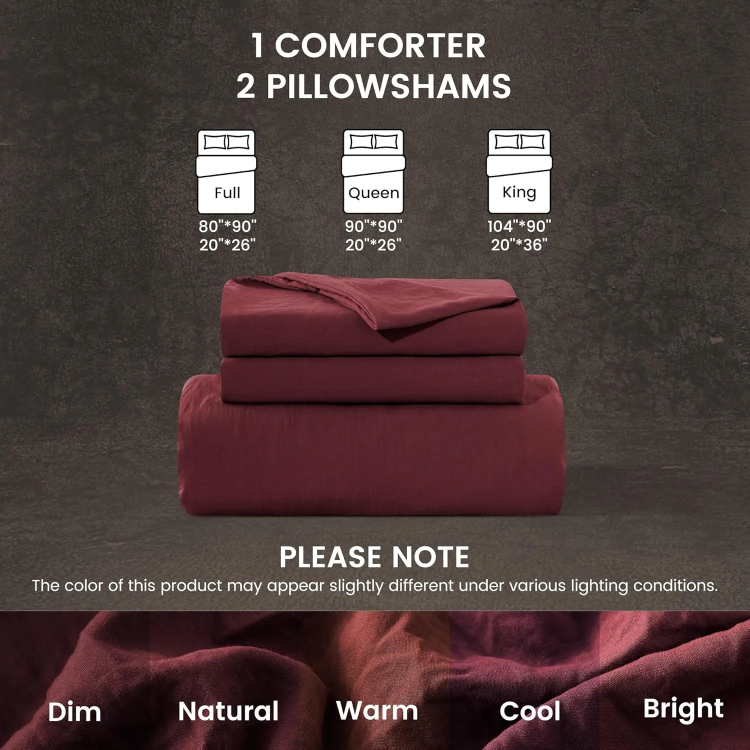 SLEEP ZONE Duvet Cover Full Size, Stone Washed, Soft and Comfortable with Natural Wrinkles, Easy Care, Gift-Wrapped, Safe and Skin-Friendly(Burgundy, Full)