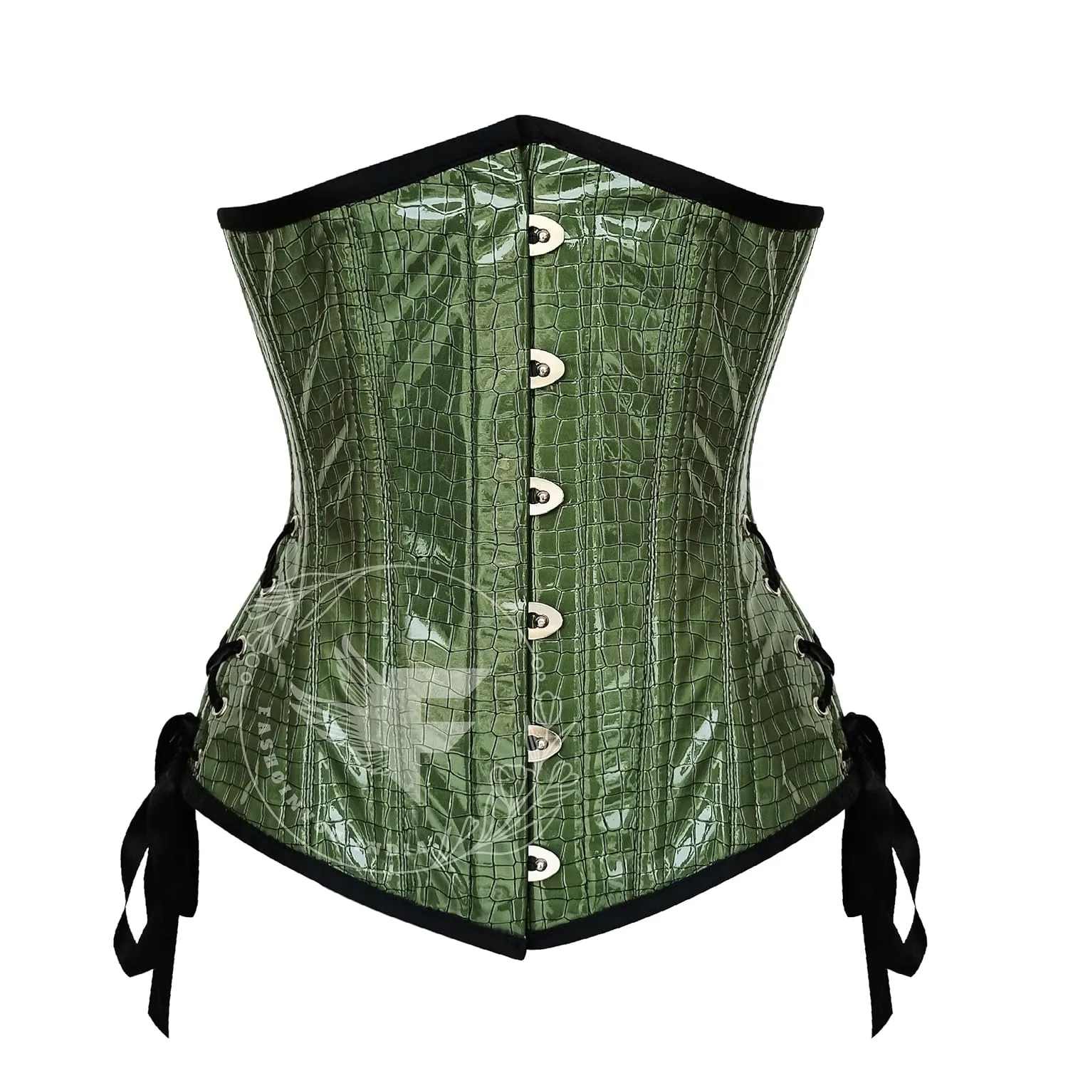 Slimming Green Crocodile Skin Textured Faux Leather Underbust Waist Trainer Corset - Sculpt Your Curves (36" (For 40-41 inch Natural Waist))